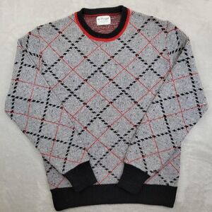 Vintage Donegal Sweater Mens Large Gray‎ Black Red Argyle Crewneck Pullover 90s